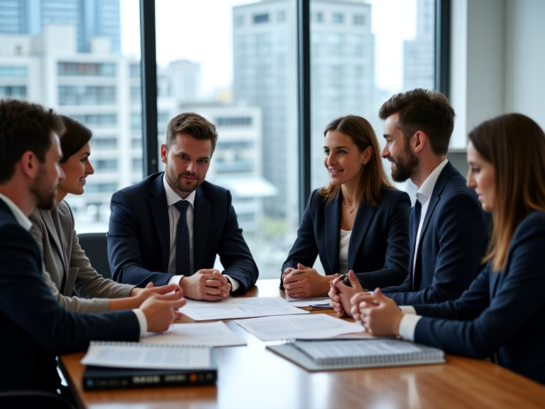 Professional negotiation meeting between lawyers and real estate agents