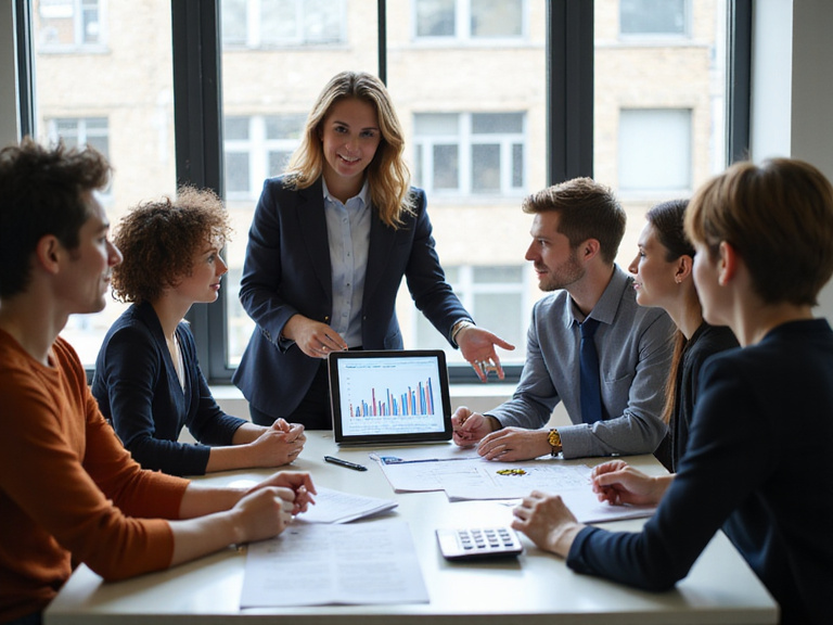 Tax consultant explaining charts to clients